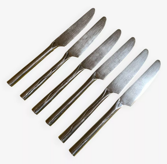 Lot de 6 couteaux en métal plié vintage